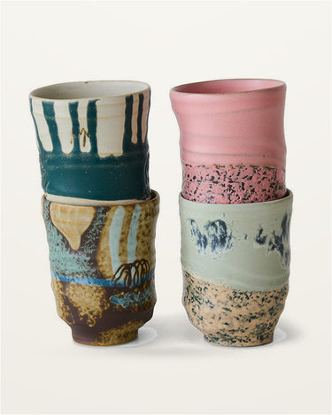 Set 4 tazas café gres Artist Ceramics HK Living pintadas mano
