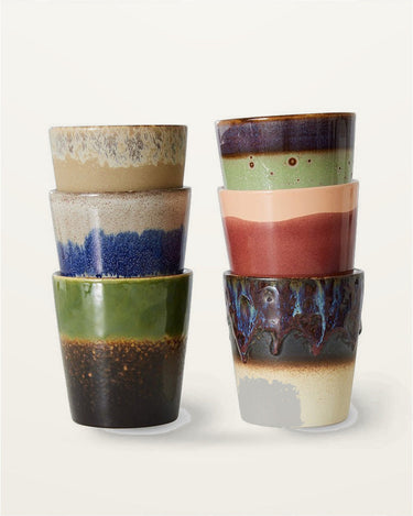 Set 6 tazas café cerámica multicolor 70s Ceramics HK Living
