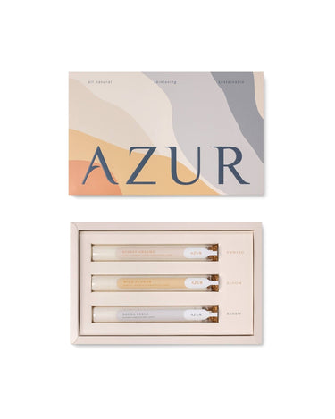 Set Bathtime Stories de sales de baño de Azur Natural Bodycare, caja abierta con tubos de sales de baño