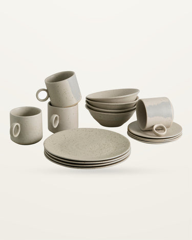 Set de brunch GRAINY de gres esmaltado color arena – Nordal