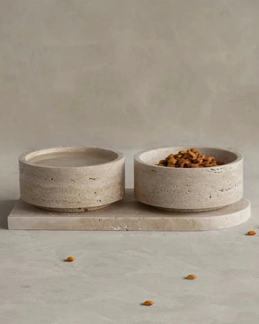 Set de dos cuencos para perros con base de travertino