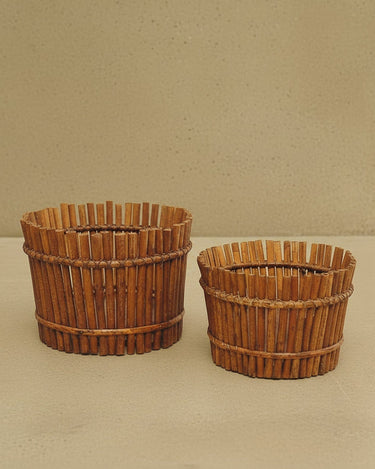 Set de 2 maceteros de mimbre natural