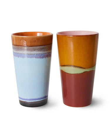 Set de 2 tazas latte de cerámica años 70 multicolor