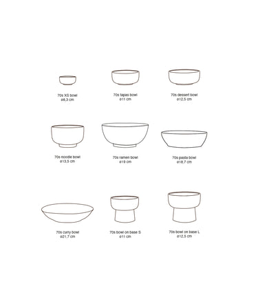 Esquema de medidas de la colección de cuencos 70s Ceramics