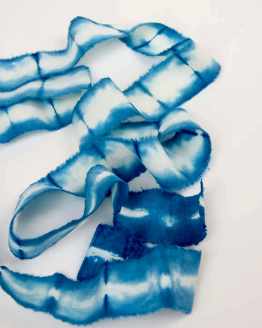 Lot de 6 rubans décoratifs en tissu indigo