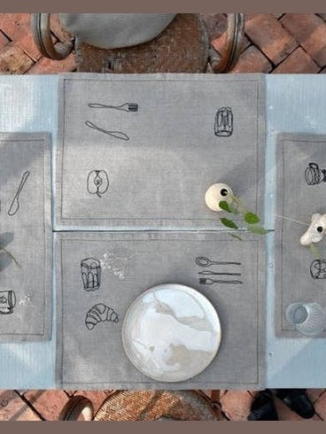 Set Petit Déj de manteles individuales bordados en lino