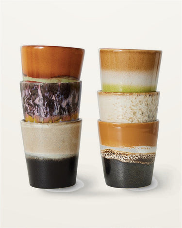 Set de 6 tazas de café de cerámica años 70 multicolor