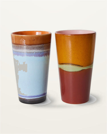 Set de 2 tazas latte de cerámica años 70 multicolor