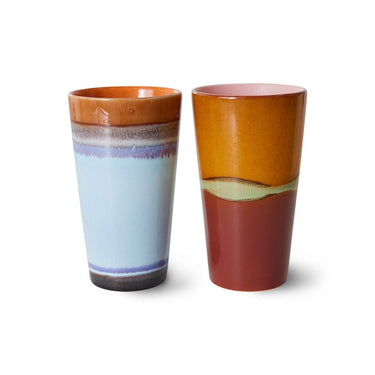 Set de 2 tazas latte de cerámica años 70 multicolor