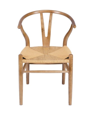 Vista 4 de silla de comedor de olmo macizo con asiento de papel trenzado de Andrea House