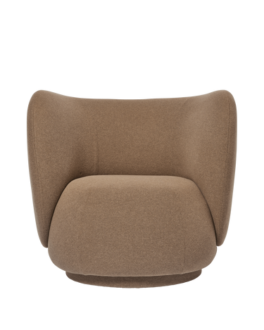 Sillón Lounge Rico: Diseño Curvo, Tejido Texturizado, Confort Moderno, Arena Oscura