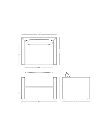 Plano de medidas del sillón de lino blanco de Tine K Home