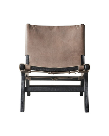 Sillón MUUBS de cuero marrón, vista frontal