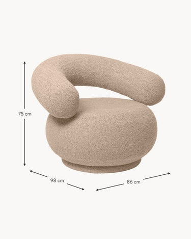 Esquema acotado existente del sillón Orbo de bouclé.