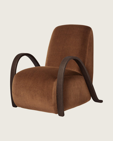 Sillón de terciopelo devoré rust con reposabrazos de roble, imagen 2
