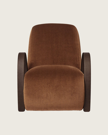 Sillón de terciopelo devoré rust con reposabrazos de roble, imagen 3