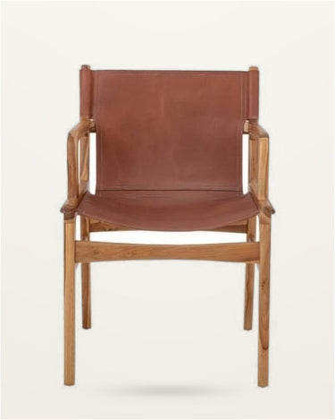 Sillón lounge de cuero marrón y teca Bloomingville