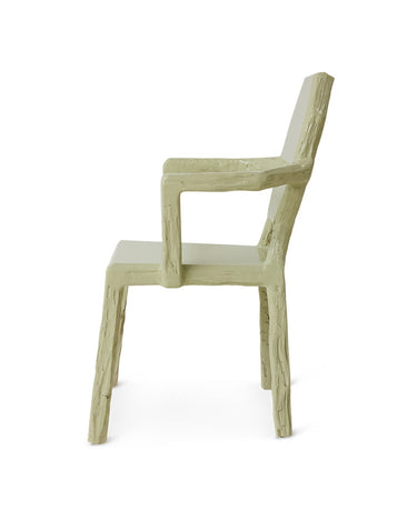 Sillón Medallón de Madera de Sungkai Verde Agua 74 x 64 x 97 cm, vista lateral del sillón verde agua