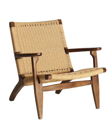 Sillón de olmo marrón con asiento de cuerda de Kodu Home Design