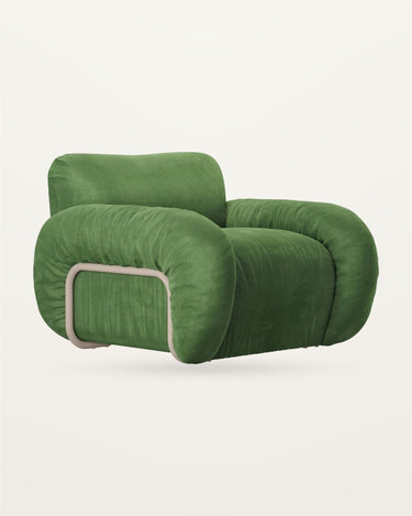 Sillón artesanal Arc de terciopelo verde oscuro HK Living