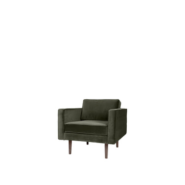 Sillón verde hoja de Broste Copenhagen en vista tres cuartos
