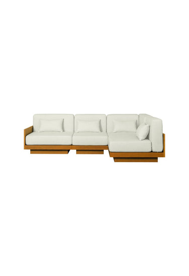 Sofás de Gabrielle Paris, proporción y material de sofá esquinero amplio en iroko