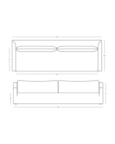 Plano de medidas de sofás de lino blanco de Tine K Home