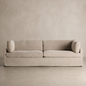 Sofa de lino beige de Vical ante pared topo claro