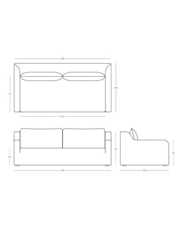 Plano de medidas del sofá de lino blanco de Tine K Home