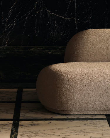 Sofá modular Rico abierto izquierdo bouclé suave natural, asiento profundo