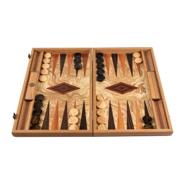 Backgammon pequeño de madera de olivo burl