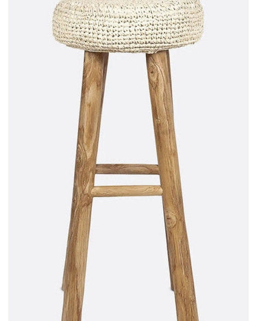 Taburete alto ALGA de teca y fibra natural 35 × 35 × 75 cm — detalle 2
