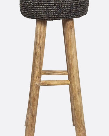 Taburete alto ALGA de teca y fibra natural 35 × 35 × 75 cm — detalle 3