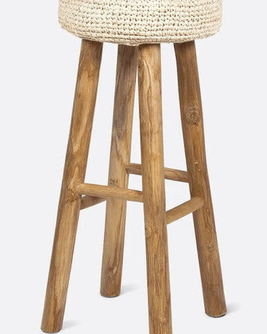 Taburete alto ALGA de teca y fibra natural 35 × 35 × 75 cm — detalle 4