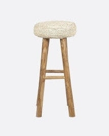Taburete alto ALGA de teca y fibra natural 35 × 35 × 75 cm — detalle 7