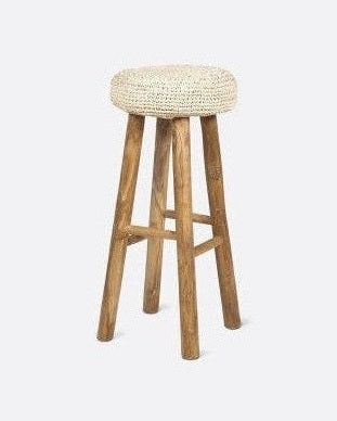 Taburete alto ALGA de teca y fibra natural 35 × 35 × 75 cm — detalle 8