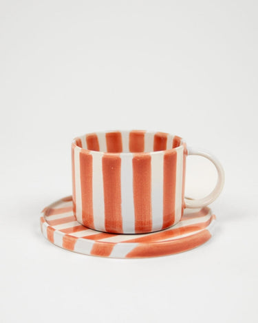 Terracotta striped ceramic cup and saucer by Olsson & Jensen