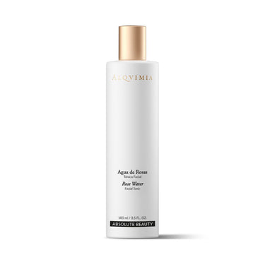 Tónico facial Agua de Rosas de Alqvimia de 100 ml, en envase blanco con tapa dorada sobre fondo blanco.