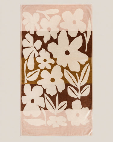 Toalla de playa de algodón con motivo floral de Bed and Philosophy, vista completa del dibujo floral
