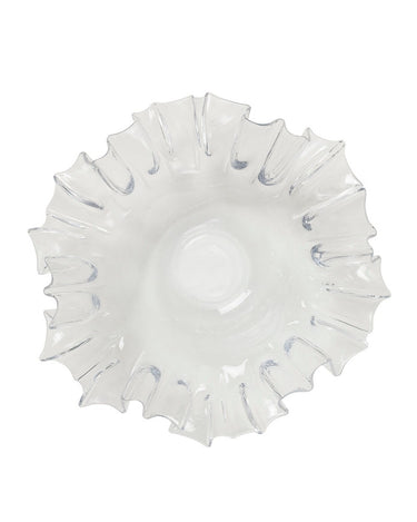 Vaciabolsillos decorativo de cerámica texturizada de Broste Copenhagen, vista superior del recipiente de borde ondulado