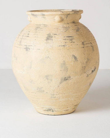Vasija decorativa de terracota blanco roto