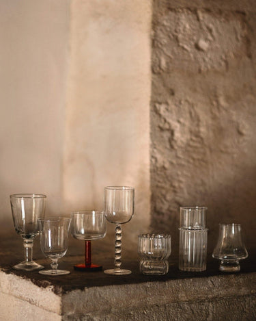Detail of a tall glass with a modern design