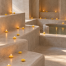 Velas de flor en hammam de cemento