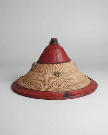 Sombrero bereber de paja tejida beige y rojo